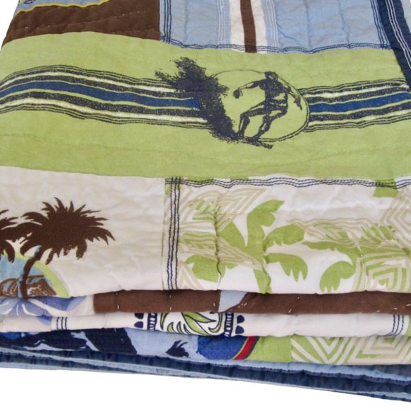 Pottery Barn Aloha Surf Twin Patchwork Quilt & Sham Kayak Blue Hawaii California - Picture 4 of 8